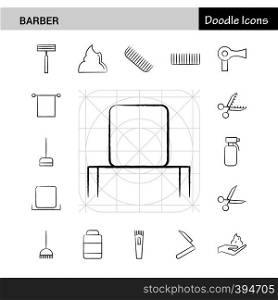 Set of 17 Barber hand-drawn icon set