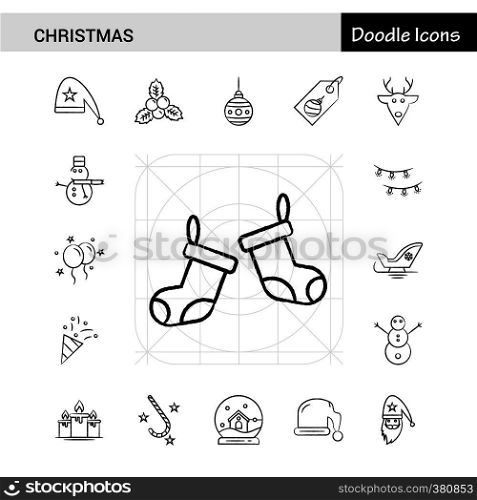 Set of 17 Christmas hand-drawn icon set