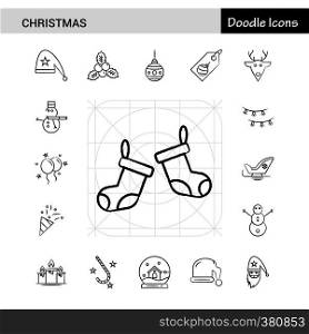 Set of 17 Christmas hand-drawn icon set