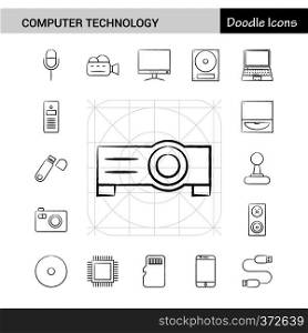 Set of 17 Computer Technology hand-drawn icon set