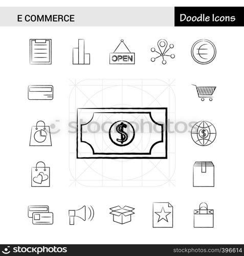 Set of 17 E-Commerce hand-drawn icon set