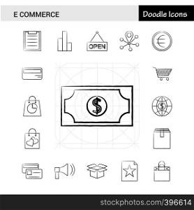 Set of 17 E-Commerce hand-drawn icon set