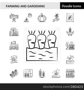 Set of 17 Farming and Gardening hand-drawn icon set