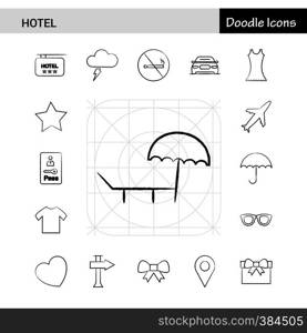 Set of 17 Hotel hand-drawn icon set