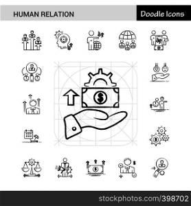 Set of 17 Human Relation hand-drawn icon set