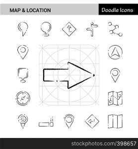 Set of 17 Map and Location hand-drawn icon set