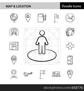 Set of 17 Map and Location hand-drawn icon set