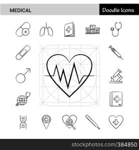 Set of 17 Medical hand-drawn icon set
