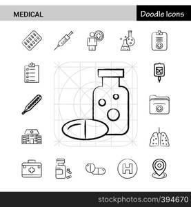 Set of 17 Medical hand-drawn icon set