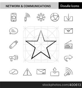 Set of 17 Network and Communication hand-drawn icon set