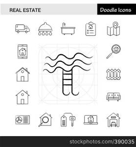 Set of 17 Real Estate hand-drawn icon set