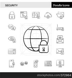Set of 17 Security hand-drawn icon set