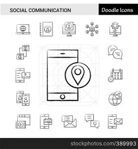 Set of 17 Social Communication hand-drawn icon set