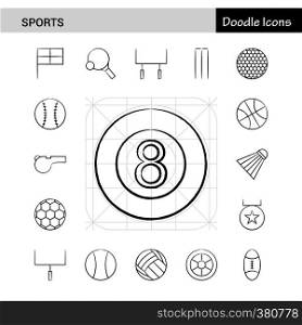Set of 17 Sports hand-drawn icon set