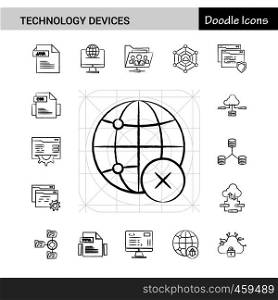 Set of 17 Technology Device hand-drawn icon set