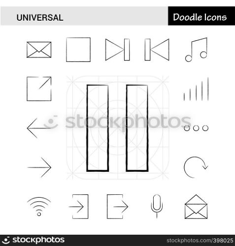 Set of 17 Universal hand-drawn icon set