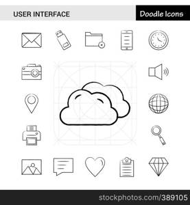 Set of 17 User Interface hand-drawn icon set