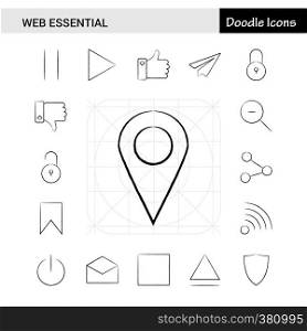 Set of 17 Web Essential hand-drawn icon set