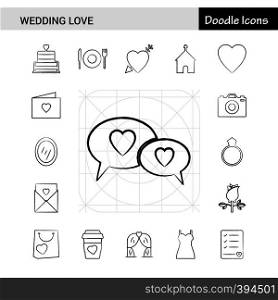 Set of 17 Wedding Love hand-drawn icon set