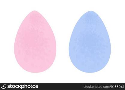 Set of 2 Easter eggs in trendy pink and blue watercolor. Christ is risen. Holiday. Hand drawn. Sticker. Icon. Isolate. Design for poster, banner, brochure or greeting, invitation cards, price or label