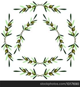Set of 2 round frames - olive branches. White background. Set of round frames - olive branches. White background
