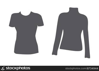 Set of 2 short and long sleeve silhouette Tshirts in trendy gray tones. Sticker. Icon. Isolate. Template for wrapping paper, pattern, poster, postcard or greeting card, price tag, banner. Lifestyle.