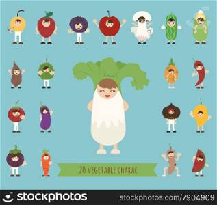 Set of 20 vegetable costume characters , eps10 vector format