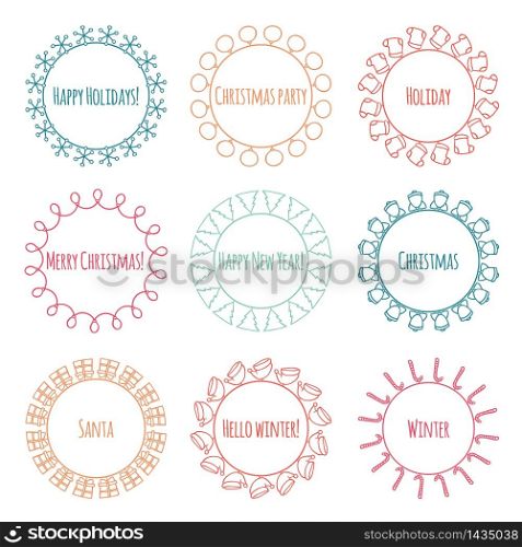 Set of 2016 Christmas season hand drawn vector line border and frame. Sketch scribble winter graphic element. New Year brushes for design. Illustration. Doodle style. Scrapbook decorations.. Set of 2016 Christmas season hand drawn vector line border and frame. Sketch scribble winter graphic element. New Year brushes for design. Illustration. Trendy doodle style. Scrapbook decorations.