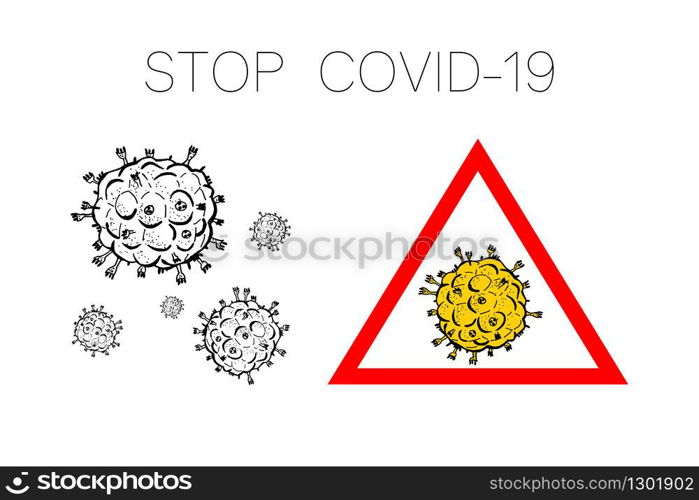 Set of 2019-nCoV bacteria isolated on white background. few Coronavirus in red triangle vector Icon. COVID-19 bacteria corona virus disease sign. SARS pandemic concept symbol. Pandemic. Human health. Set of 2019-nCoV bacteria isolated on white background. few Coronavirus in red triangle vector Icon. COVID-19 bacteria corona virus disease sign. SARS pandemic concept symbol. Pandemic. Human health .