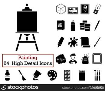 Set of 24 Artist Icons in Black Color.Vector illustration.