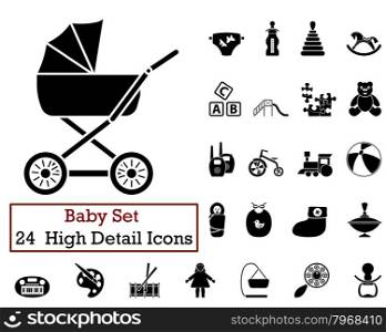 Set of 24 Baby Icons in Black Color.