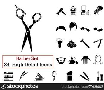 Set of 24 Barber Icons in Black Color.