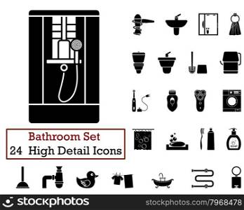 Set of 24 Bathroom Icons in Black Color.