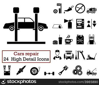 Set of 24 Car repair Icons in Black Color.Vector illustration.