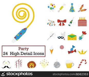 Set of 24 Celebration Icons. Flat color design. Vector illustration.