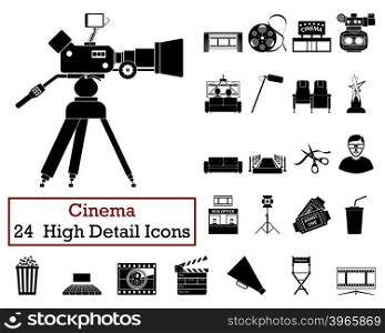 Set of 24 Cinema Icons in Black Color.Vector illustration.
