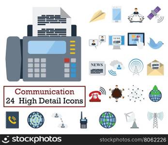 Set of 24 Communication Icons. Flat color design. Vector illustration.