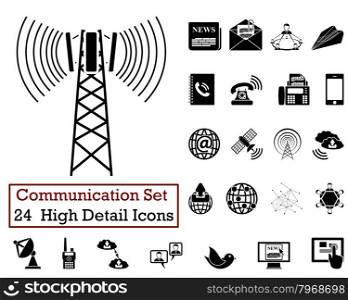 Set of 24 Communication Icons in Black Color.