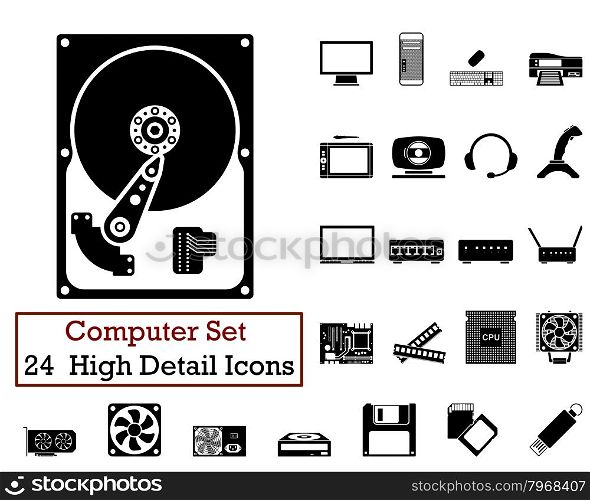 Set of 24 Computer Icons in Black Color.