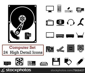 Set of 24 Computer Icons in Black Color.