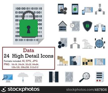 Set of 24 Data Icons. Full color flat design. Fully editable vector illustration. Text expanded.