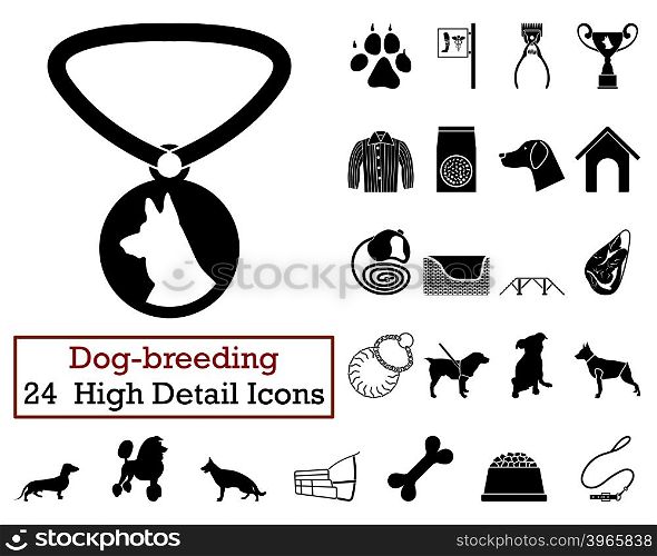 Set of 24 Dog-breeding Icons in Black Color.Vector illustration.