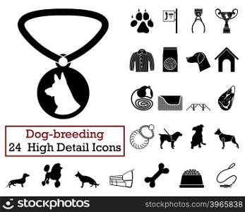 Set of 24 Dog-breeding Icons in Black Color.Vector illustration.