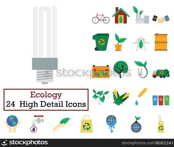 Set of 24 Ecology Icons. Flat color design. Vector illustration.