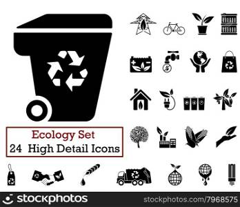 Set of 24 Ecology Icons in Black Color.