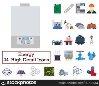 Set of 24 Energy Icons. Flat color design. Vector illustration.