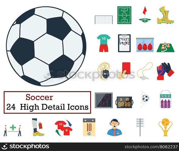 Set of 24 Football Icons. Flat color design. Vector illustration.