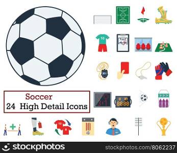 Set of 24 Football Icons. Flat color design. Vector illustration.