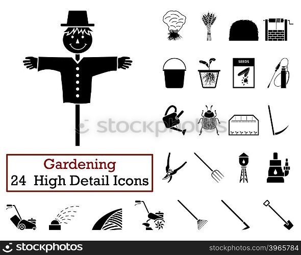 Set of 24 Gardening Icons in Black Color.Vector illustration.