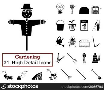 Set of 24 Gardening Icons in Black Color.Vector illustration.